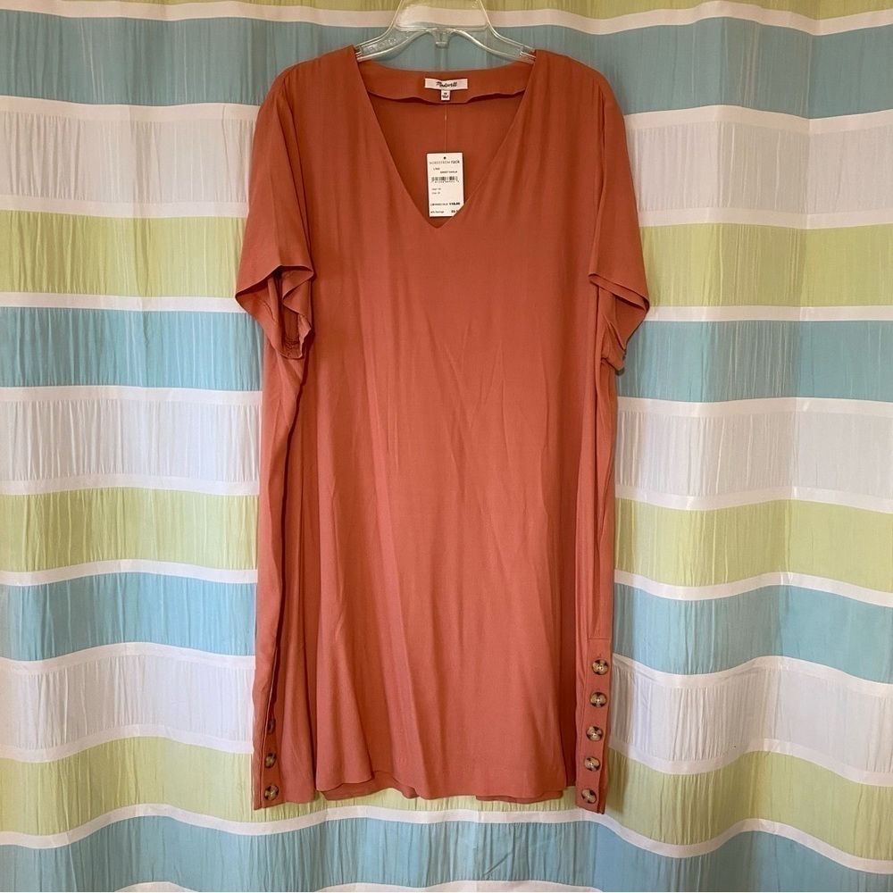 NWT Madewell V-Neck Side Button Easy Shift Dress Sz 2X - Picture 3 of 9